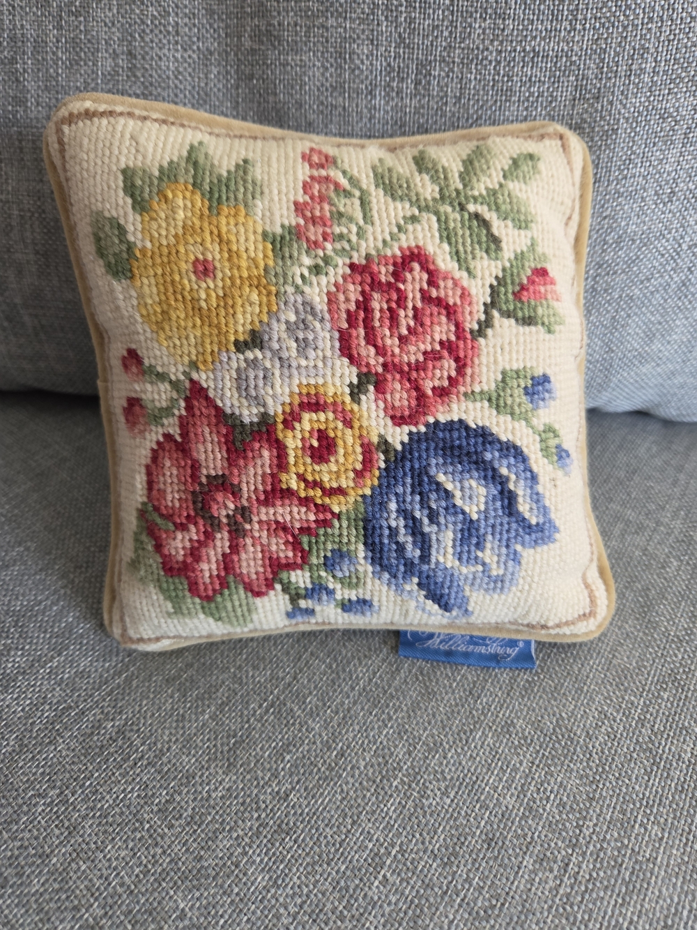Williamsburg Hand-Needlepoint Floral Accent Pillow